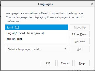 Set preferred language in FireFox Browser